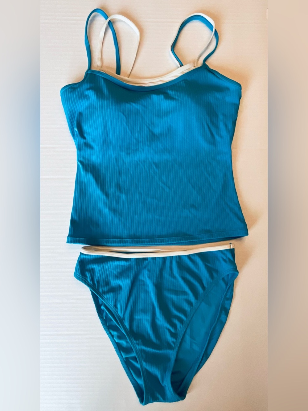 Cherokee Blue Ribbed Tankini Swim Set with Contrast Trim Size 12